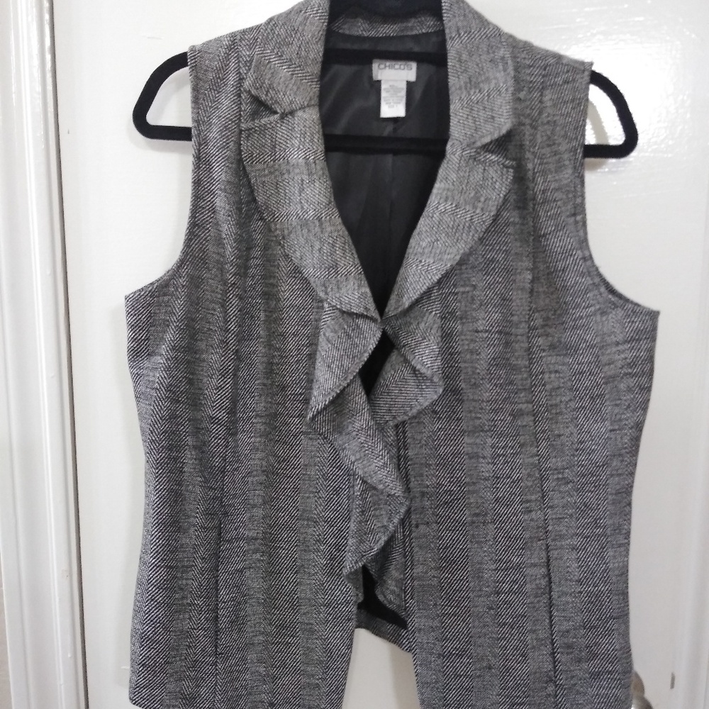 Chico's Gray/Black Ruffle Vest